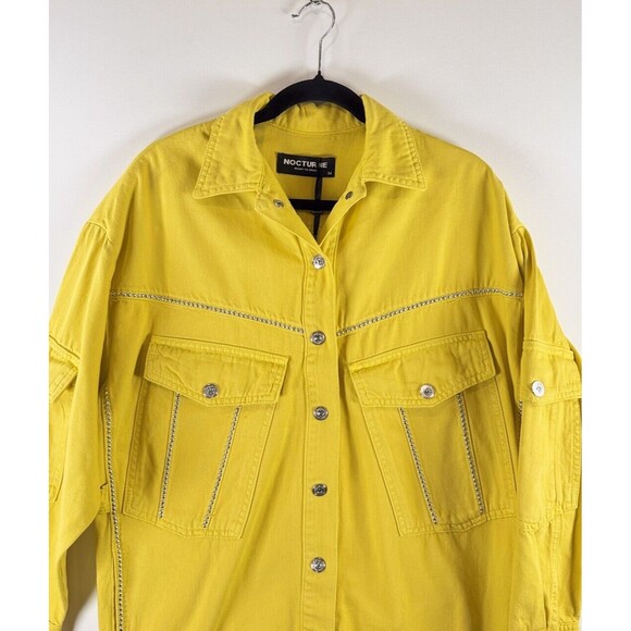 NWT Nocturne Womens Jacket Yellow Button Up Oversized Embellished Long Sleeve XS - Picture 5 of 11
